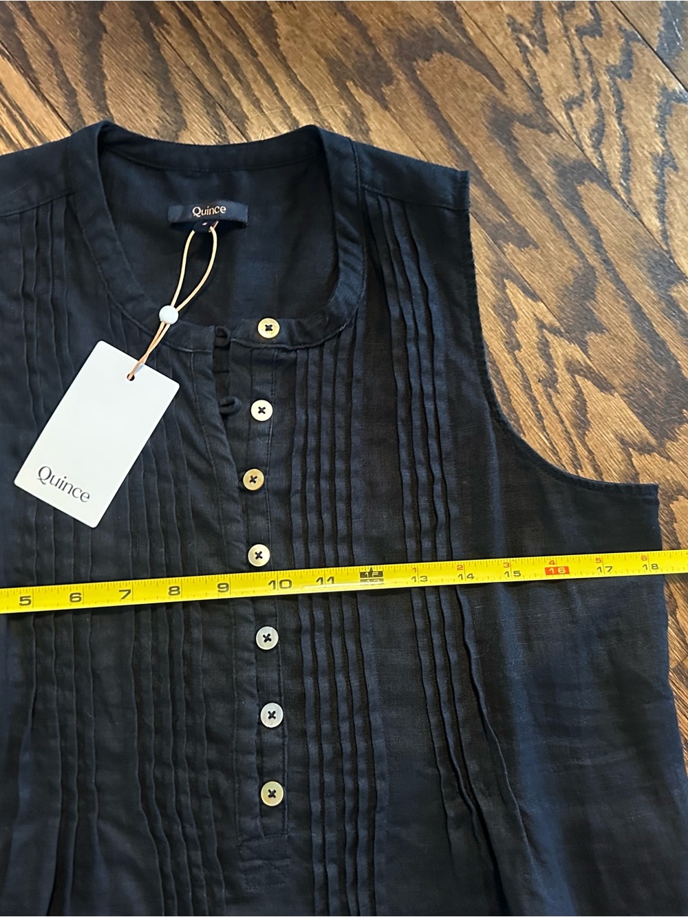 Quince Black Sleeveless Pintuck Button-Front Mini Dress - Picture 8 of 13